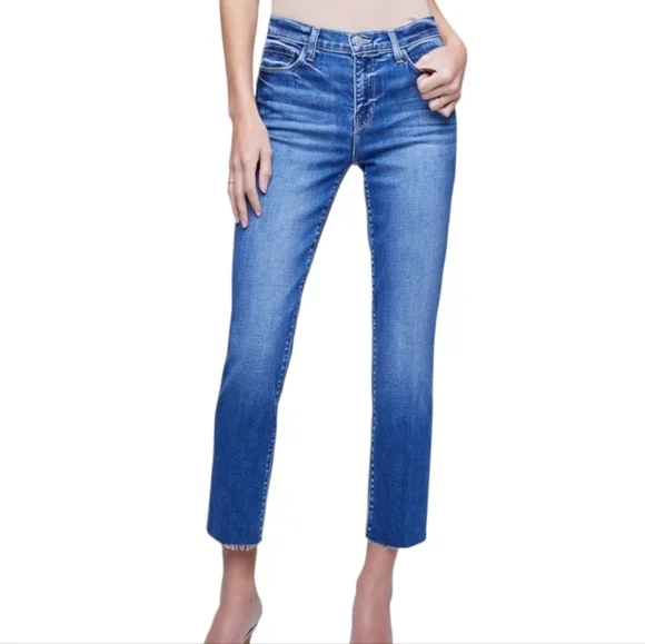 デニム・ジーパン LAGENCE SADA JEANS L'AGENCE - Sada High-Rise Slim-Leg Cropped Jean in Blanc